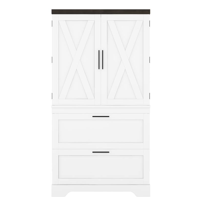 Roomfitters Modern Farmhouse Kitchen Storage Cabinet with Adjustable Shelves and Inside Door Organizer, White