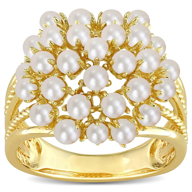 Miadora Cultured Freshwater Pearl Split Shank Ring in Yellow Silver