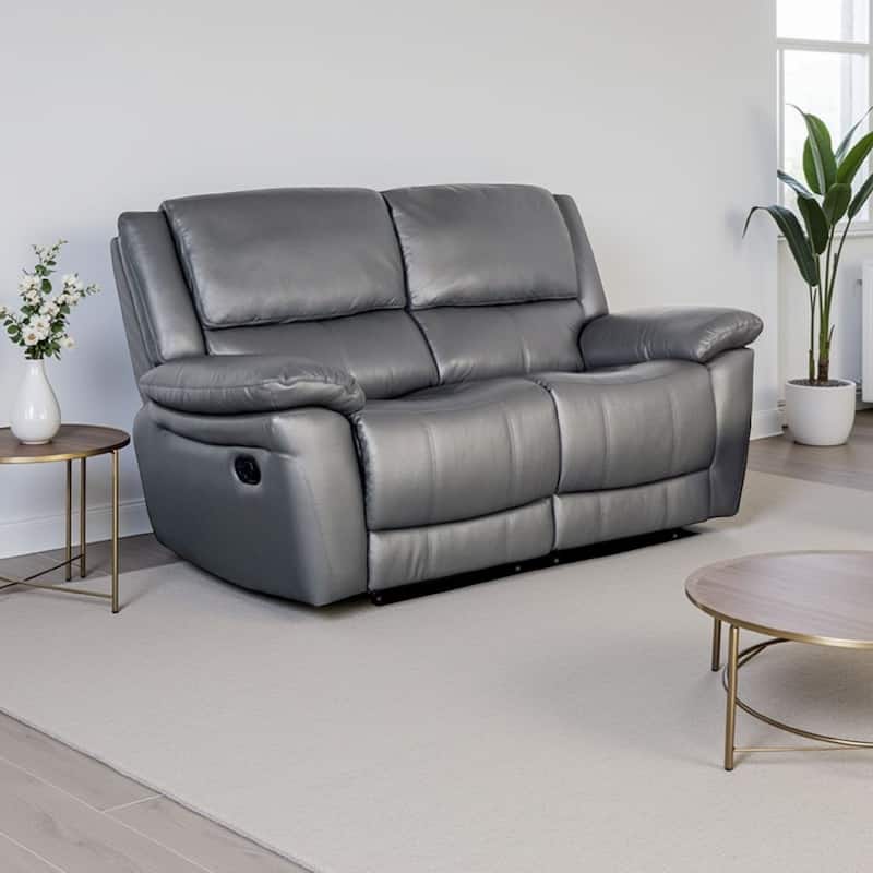 Larus Manual Loveseat, Dark Gray Leather Match, Pillow Top Arms, 60 Inch