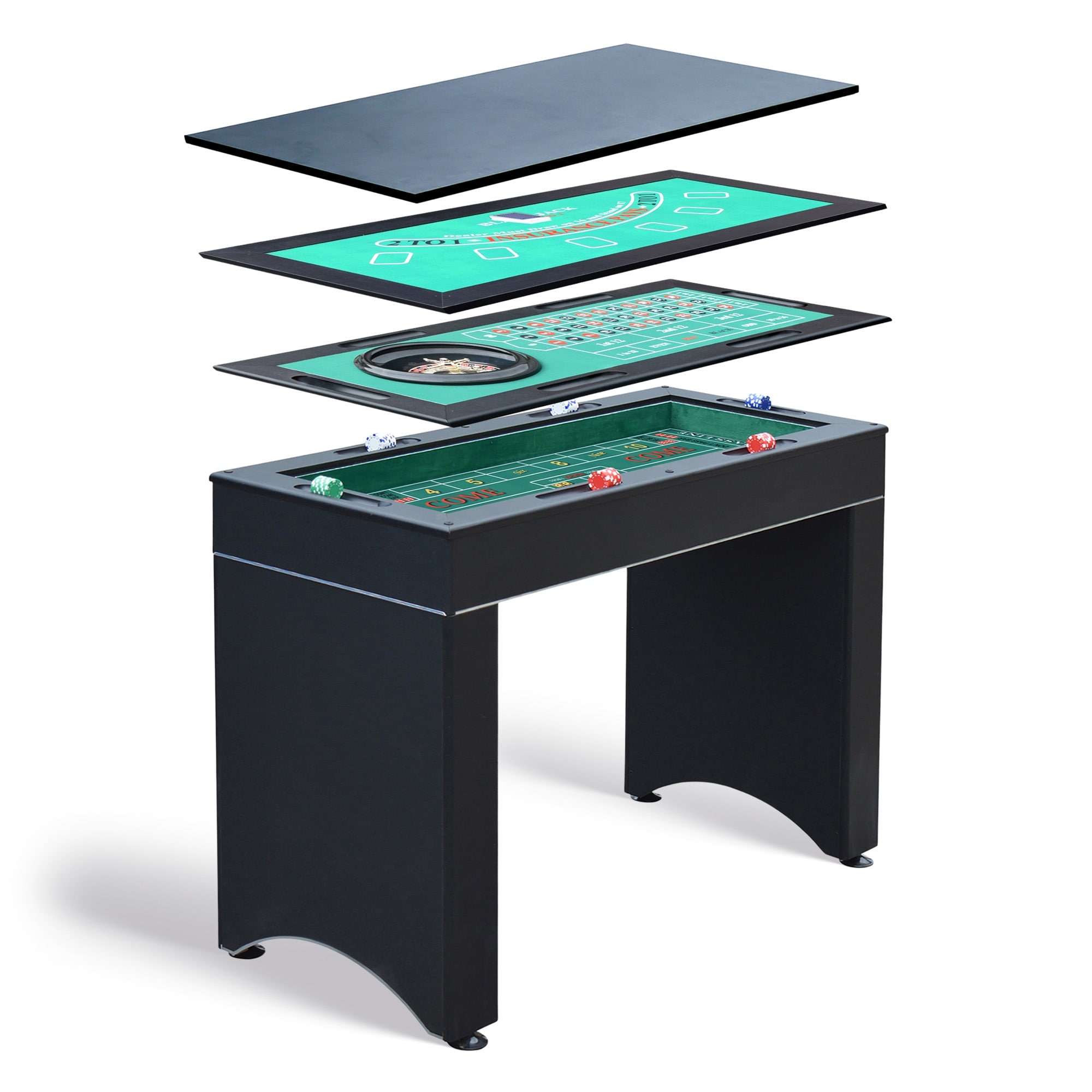 Hathaway Monte Carlo 4-In-1 Multi Combo Game Table Set, Roulette, Blackjack, Craps