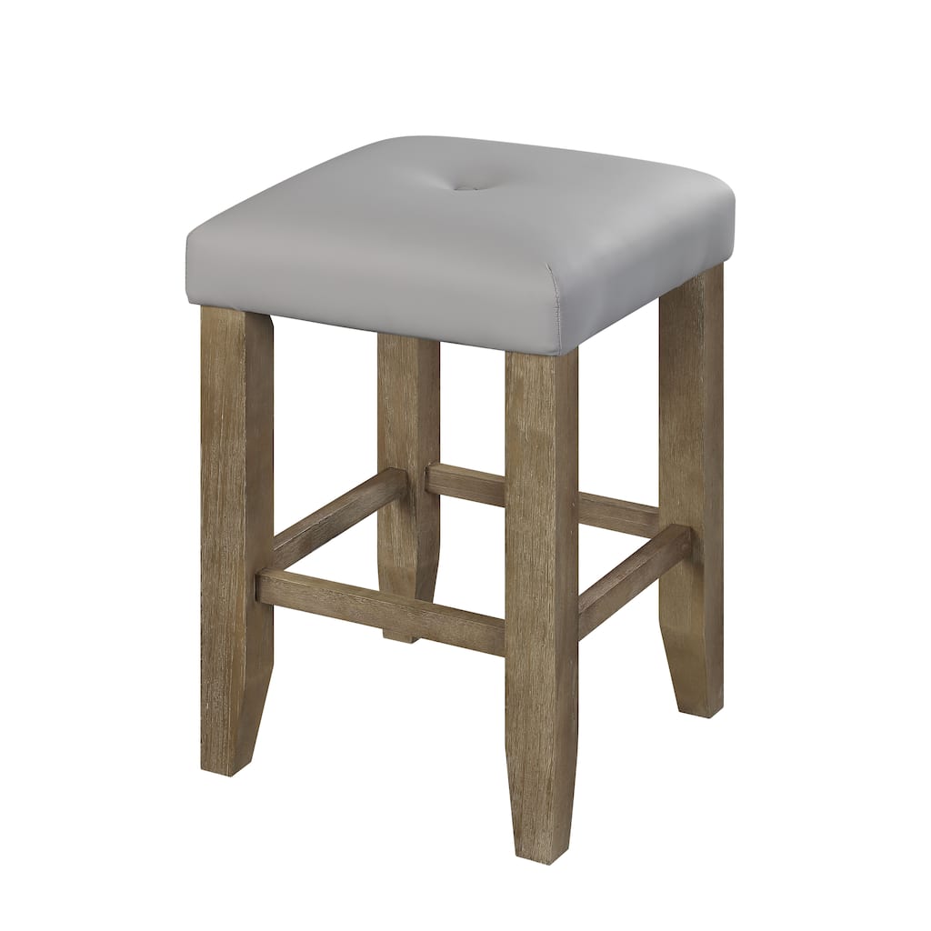 Transitional Counter Height Stools Set of 2pc, Oak Finish and Gray Synthetic Leather Seat Wooden Kitchen Dining Furniture