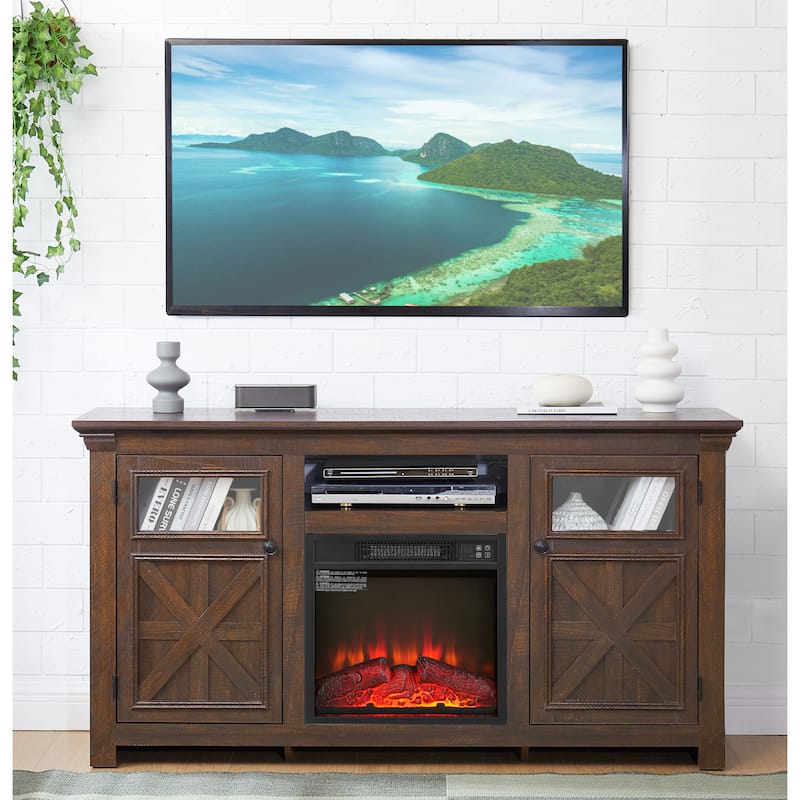 Farmhouse TV Stand Entertainment Console with Fireplace
