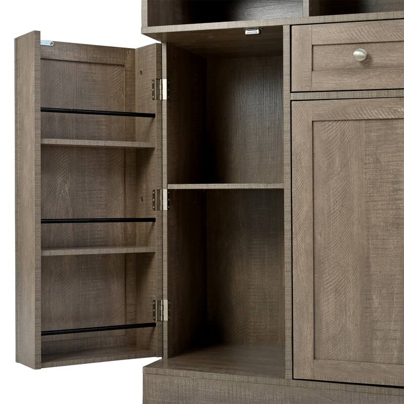 Freestanding Kitchen Pantry Storage Cabinet Cupboard with Pull-Out Side Cabinet