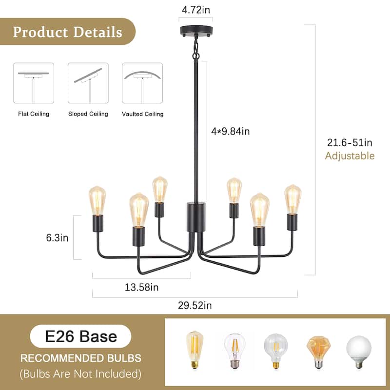 6-Light 30.15"W Kitchen Island Modern Chandeliers for Living Room