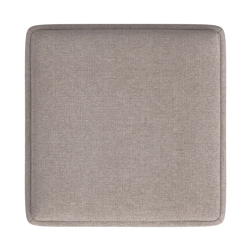 Soa Storage Ottoman, 18 Inch Square Tray Top, Light Brown Woven Fabric