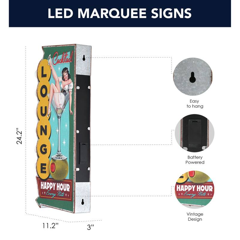 Metal LED Cocktail Lounge Every Nite Marquee Wall Sign - 23.75" x 9" x 3"