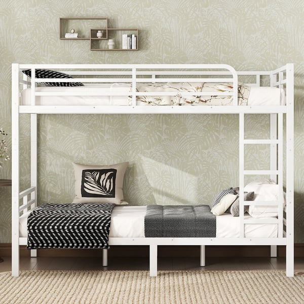 slide 2 of 12, White Metal Twin XL Over Twin XL Bunk Bed with Under Bed Storage and Safety Guardrails White - Twin XL