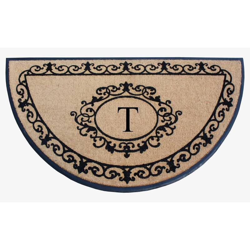 A1HC Natural Coir & Rubber Hand Flocked Thick Durable Monogrammed Doormats, 36" x 72" - Beige Floral - T