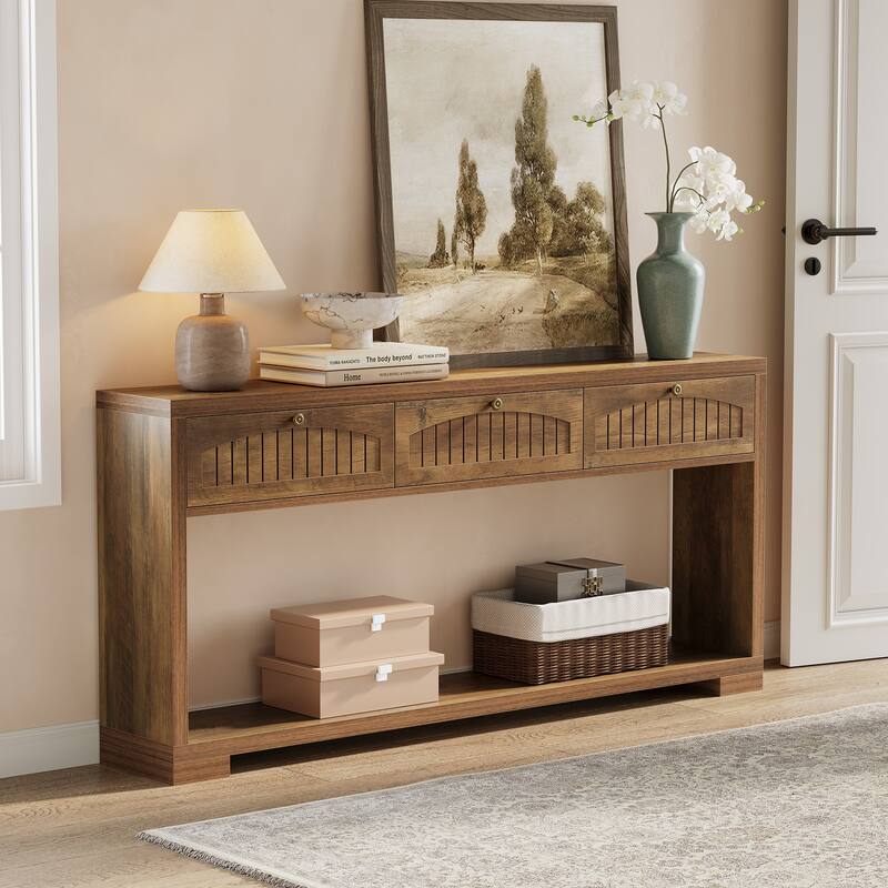 70.8-Inch Long Console Table, Farmhouse Narrow Entryway Table - Brown