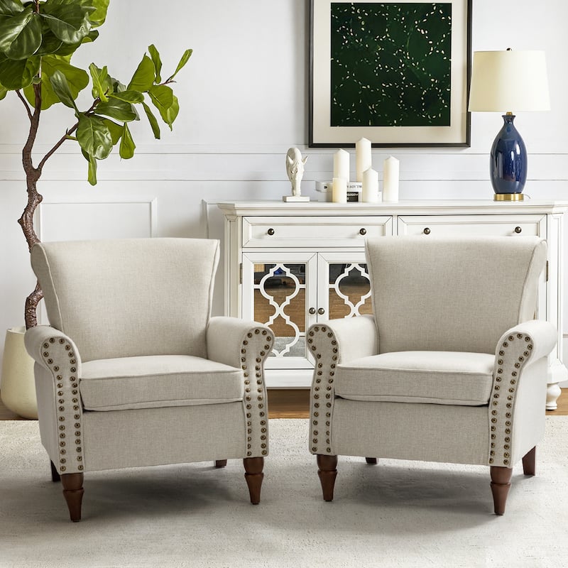 Nyctelius Upholstered Comfy Accent chair with Turned Wooden Legs and Nailhead Trim Set of 2 by HULALA HOME