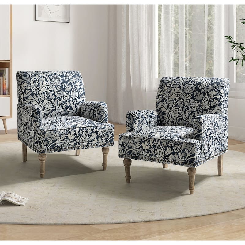 Pavia Traditional Floral Fabric Design Upholstered Accent Armchair with Nailhead Trim Set of 2 by HULALA HOME