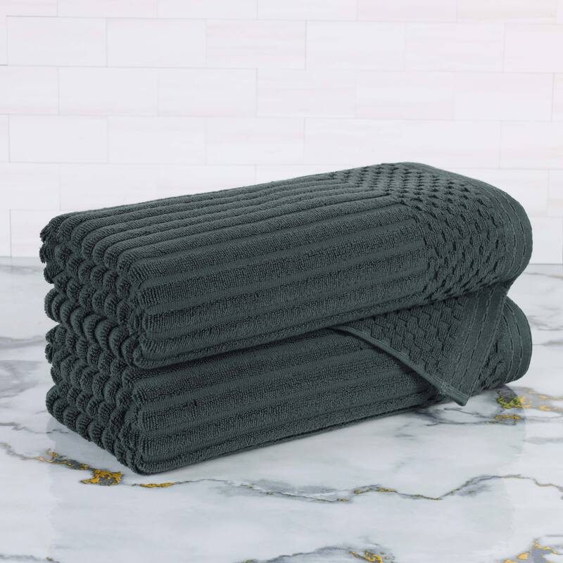 Superior Soho Ribbed Cotton Bath Towel Set of 2 - Pine Green