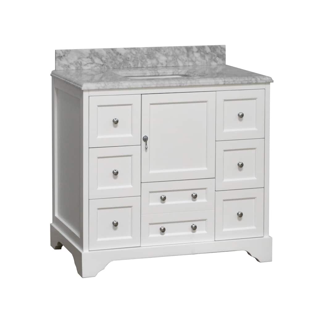 KitchenBathCollection Madison 42" Bathroom Vanity with Carrara Marble Top