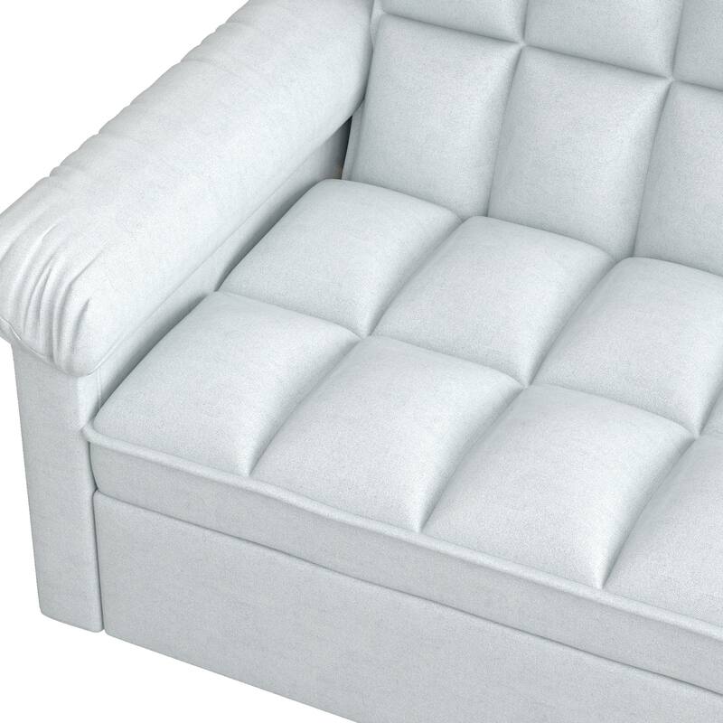 Flannel Sleeper Sofa Bed Loveseat Recliners Couch with Pull-Out Trundle, Adjustable Backrest, Round Arms and Side Pockets