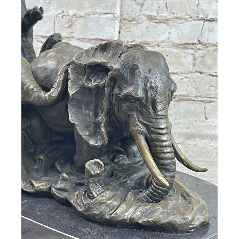 Hot Cast Bronze Sculpture Statue Of Two Imitative Elephants On Marble Base