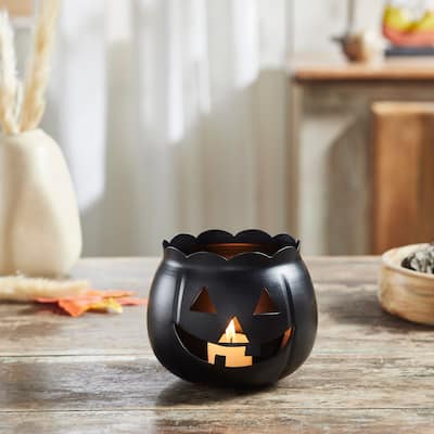 Jack-O-Lantern Candle Holder Black 4.25x5.25x5.25 - N/A
