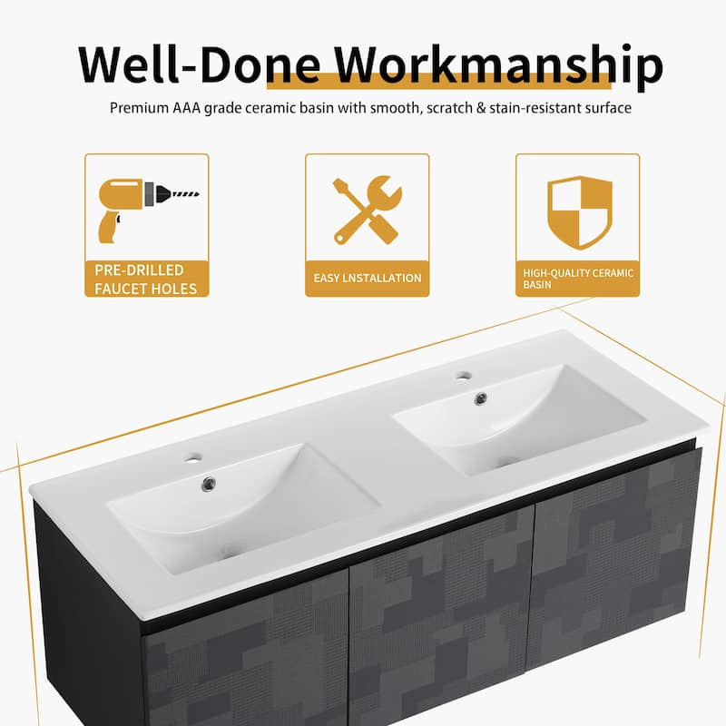 Bathroom Vanity With Sink In 24/30 Inch, Floating Bathroom Vanity with Soft Close Door