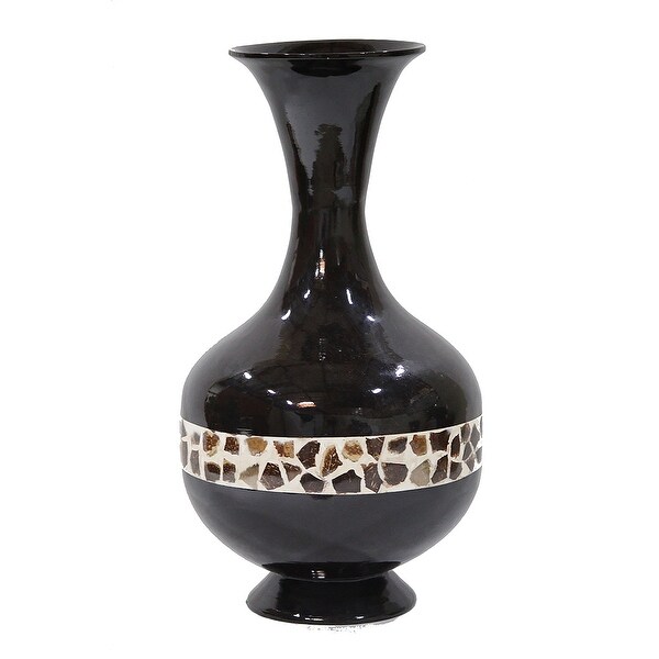 22" Spun Bamboo Vase - Bamboo In Black Lacquer W/ Brown Coconut Shell