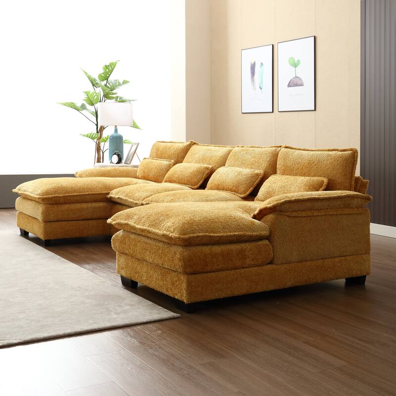 Musterd Yellow Large Modular U-Shape Sectional Sofa with Throw Pillows