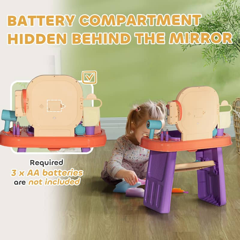 Kids Vanity Set with LED Mirror Interactive Sink and Music Faucet Pretend Play for Ages 3 to 6 - 21.7" L x 11.4" W x 28" H