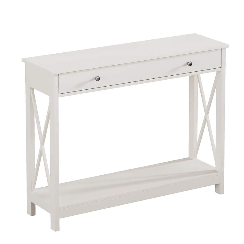 Foyer Entryway Console Table with 1 Drawer and Storage Shelves - White