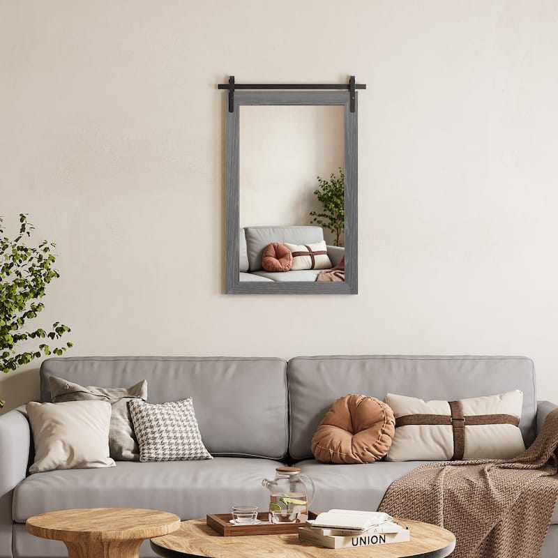 Farmhouse Barn Door Solid Wood Frame Bathroom Vanity Wall Mirror