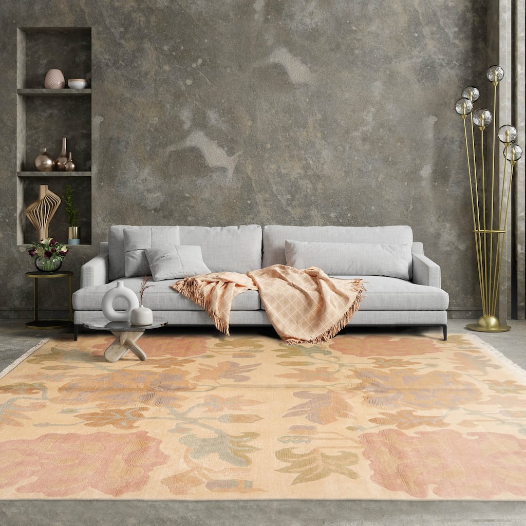 Hand Knotted Tufenkian Beige Tibetan Wool Arts & Crafts Area Rug - 8' 1'' x 9' 10''