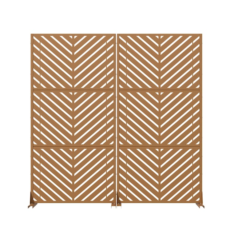 Outdoor Privacy Screen 2-Panel Chevron Metal Privacy Fence with Wind-Resistant Base Durable Decorative Divider