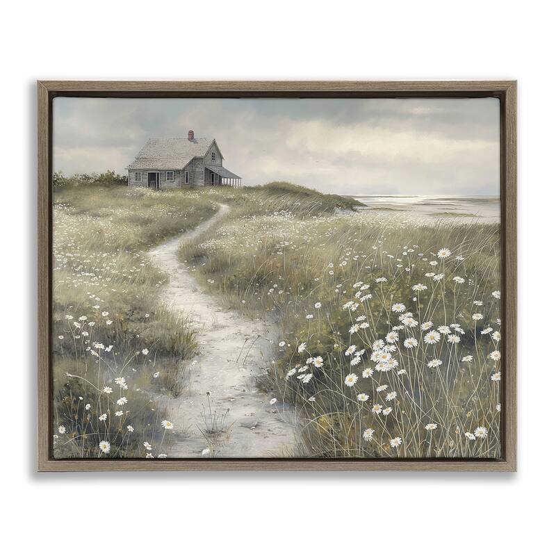 Stupell Path To Coastal Cottage Framed Floater Canvas Wall Art Design By Imagine It Images - 31 x 25 - Brown