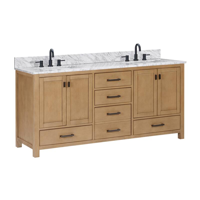 Avanity Modero 73 in. Double Vanity Combo in Matte Black finish and Carrara White Marble Top