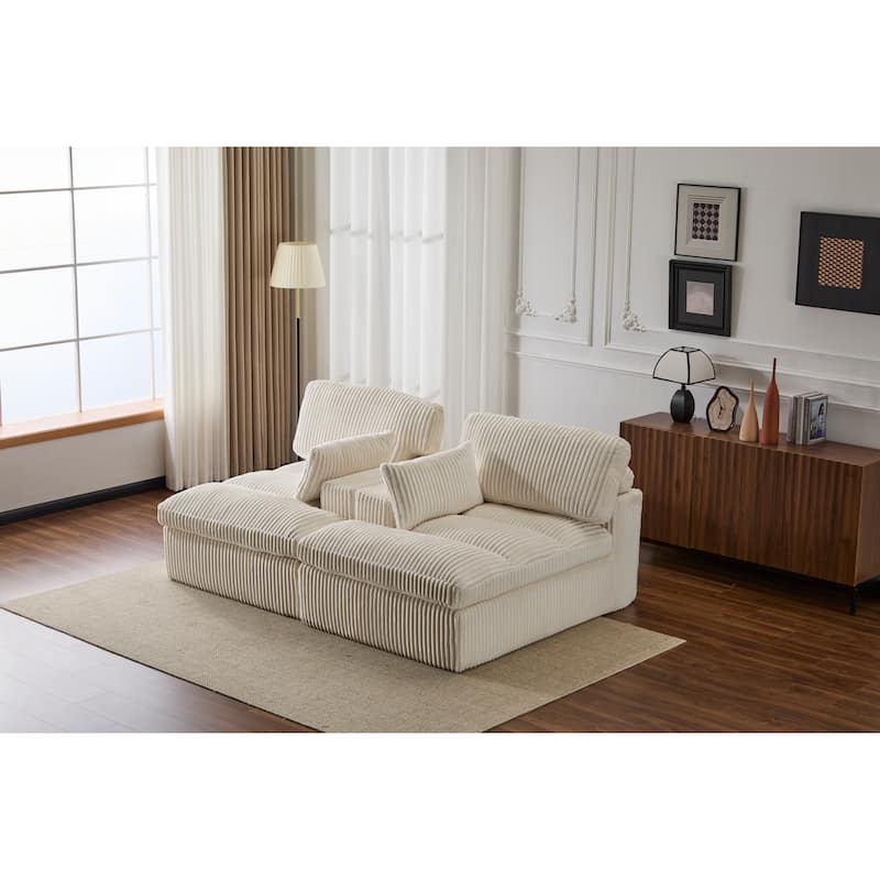 Double Chaise Lounge Chair Indoor,Oversized Upholstered Sleeper Cloud Couch,Deep Seat Sofa Bed,Corduroy Reading Chair Required