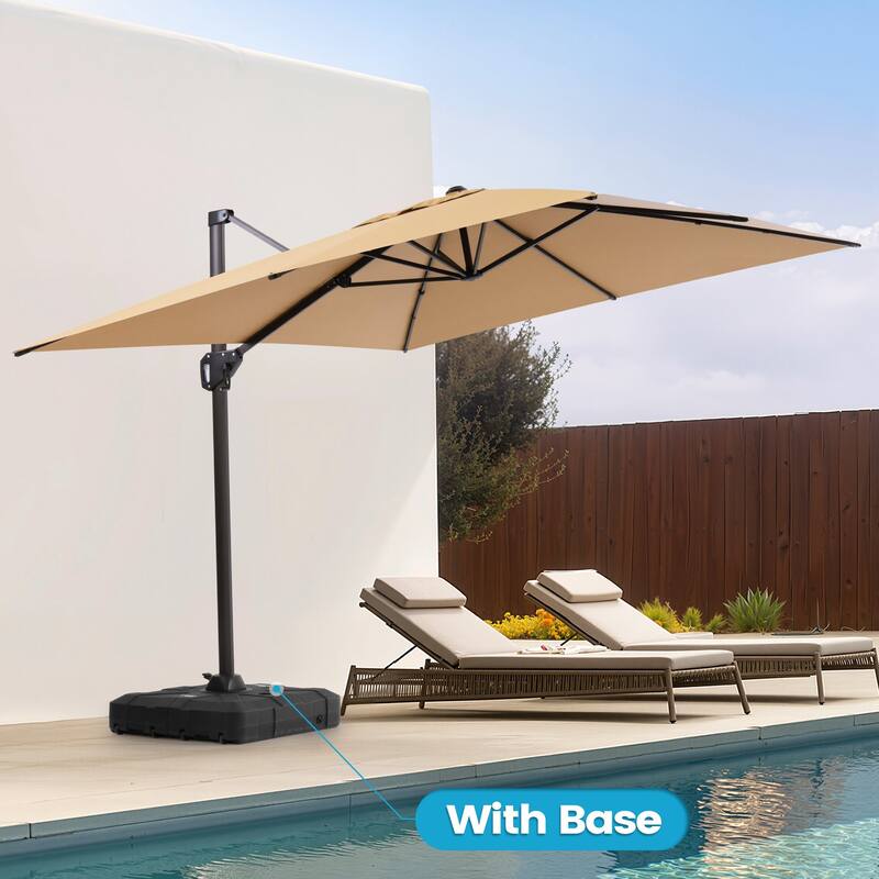 Outdoor 11 x 9 FT Patio 360 Degree Rotation Cantilever Umbrella with Base