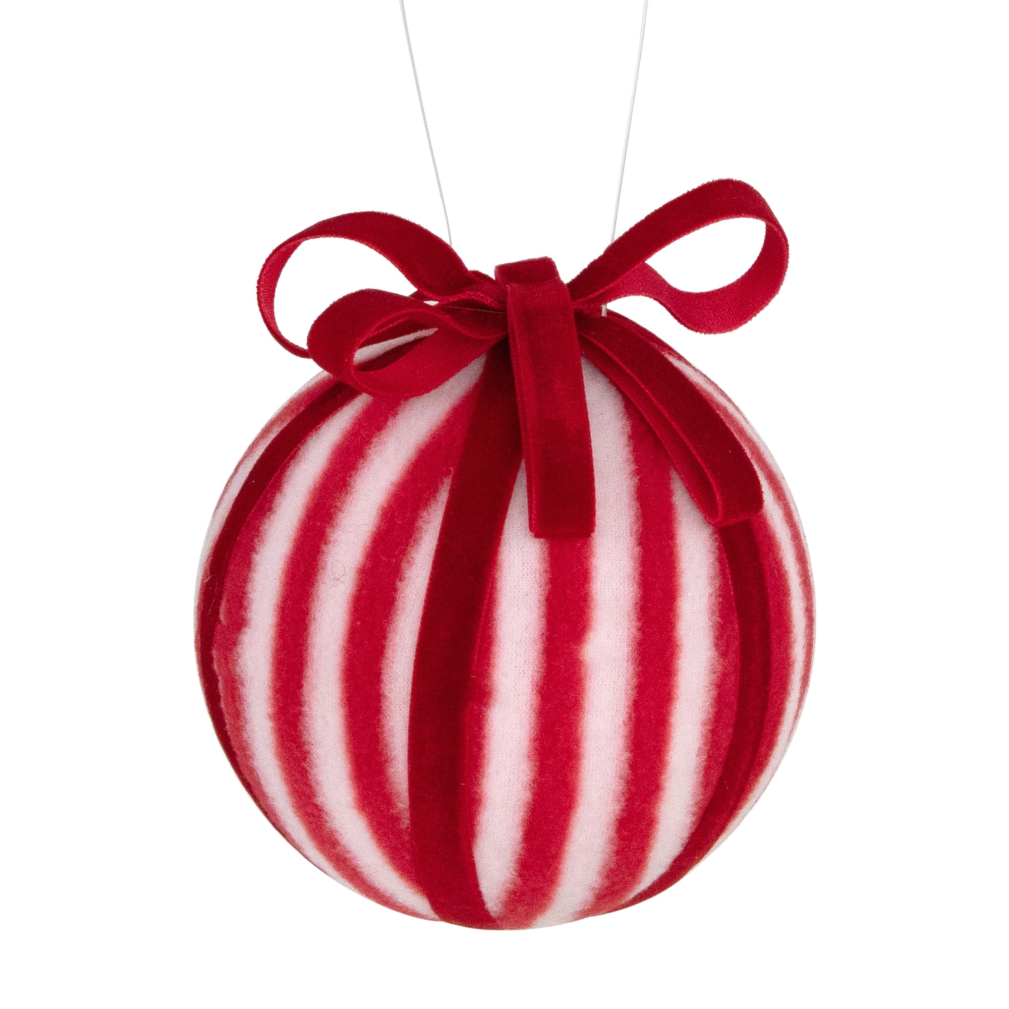 Striped Candy Cane Christmas Ball Ornament 4" (100mm) Red and White