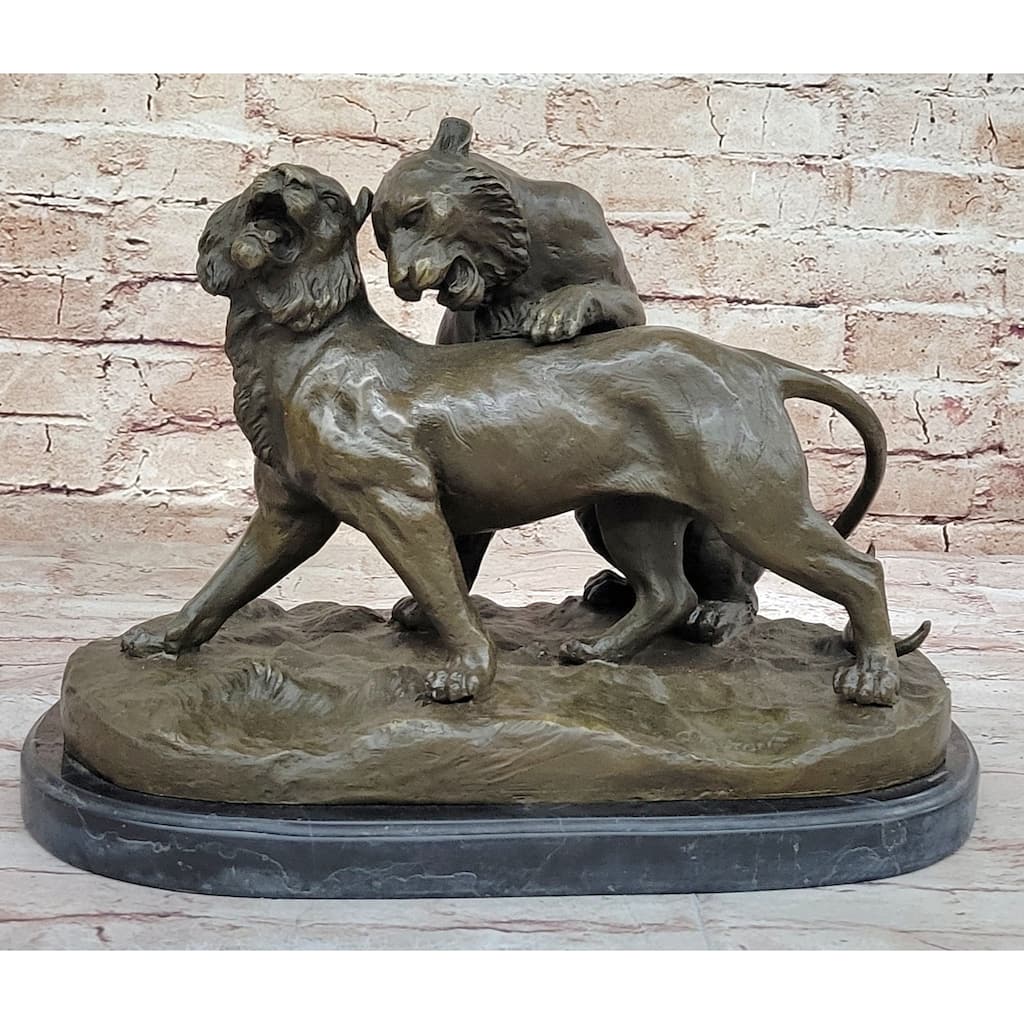 Charles Valton - Preludes To Love - Bronze Sculpture Of Two Tigers On Marble Base