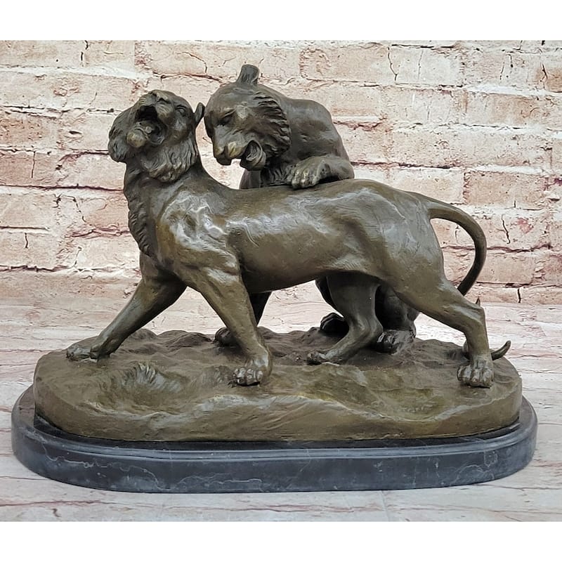 Charles Valton - Preludes To Love - Bronze Sculpture Of Two Tigers On Marble Base