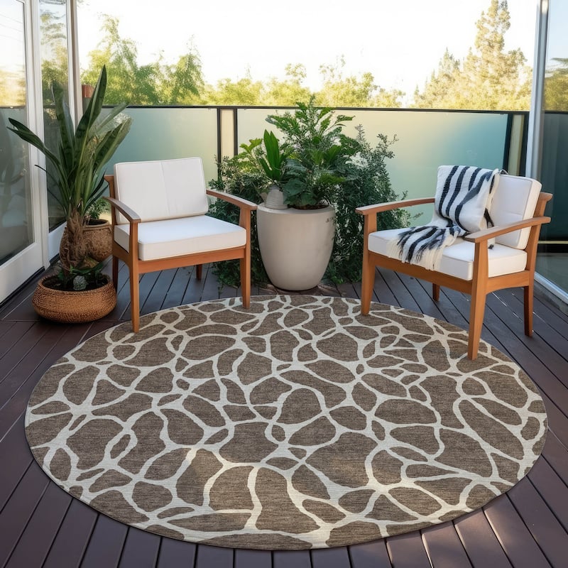 Machine Washable Indoor/ Outdoor Modern Chantille Rug - Fudge - 8' x 8'
