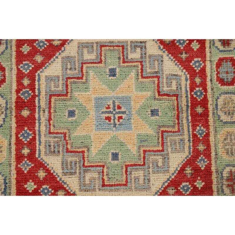 Red Kazak Runner Rug Hand-Knotted Oriental Wool Carpet - 2'7" x 9'8"