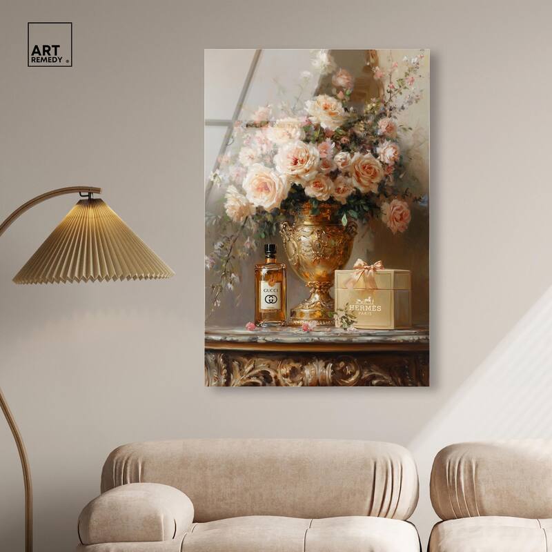 Classical Vase Tans and Floral Acrylic by Art Remedy, Ready to Hang