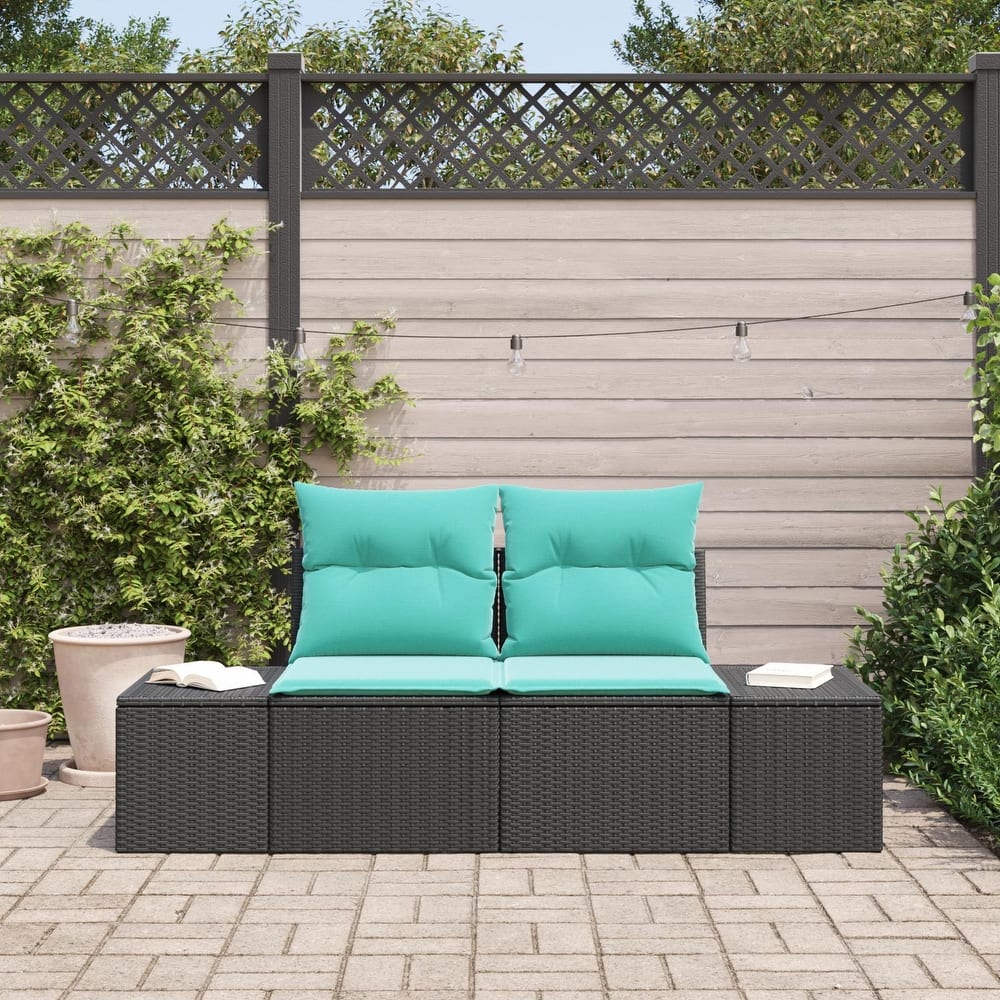 vidaXL 2-Seater Garden Sofa with Cushions Black/Brown/Grey Poly Rattan