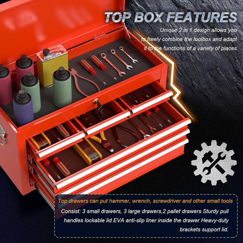 8-Drawer Rolling Tool Storage Cabinet with Detachable Top Tool Box