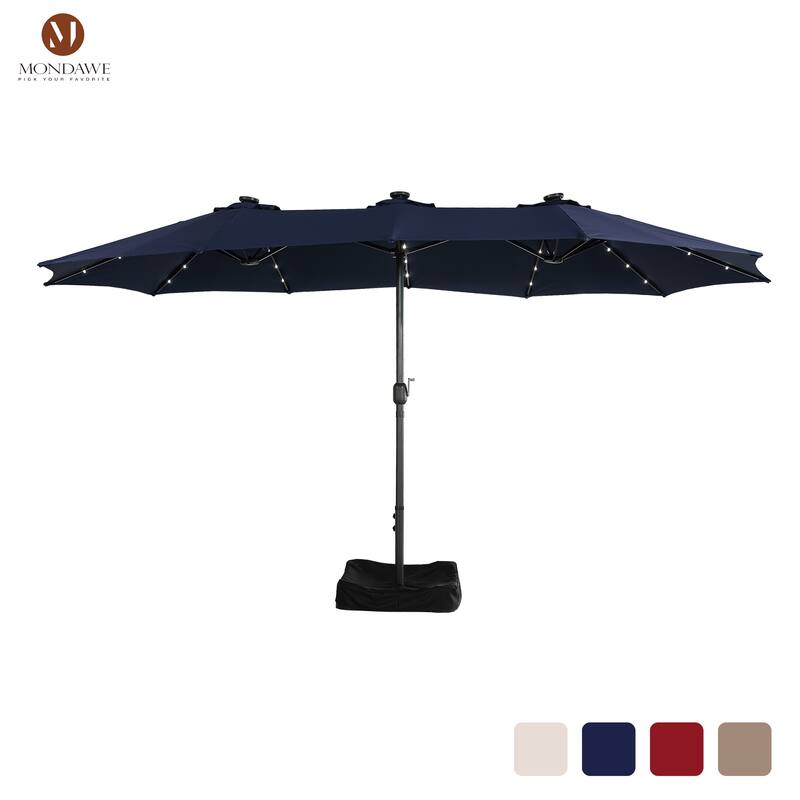 15ft Rectangular Patio Umbrella with Base and LED Lights