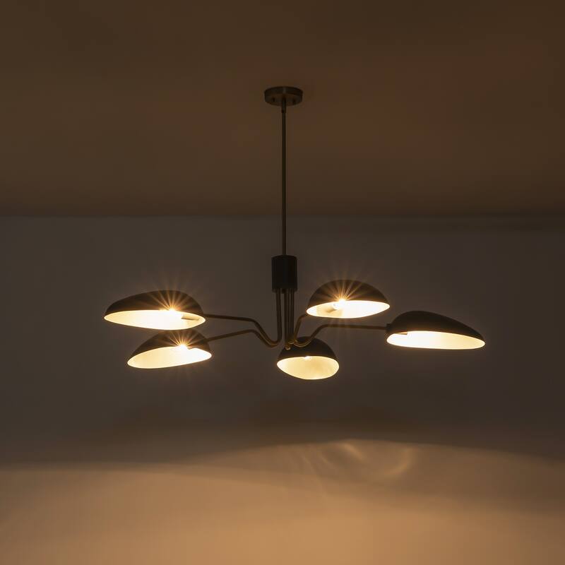5-Light Mid-Century Modern Linear Sputnik Black Large Chandelier for Dining/Living Room - 48.8 in. W x 11.8 in. H