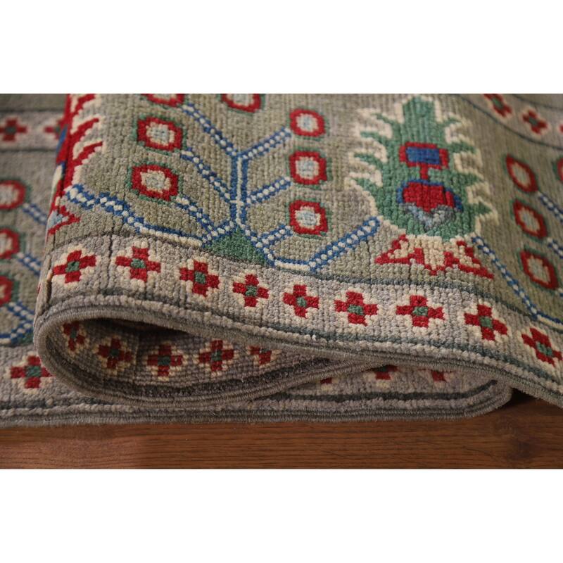 Hand Knotted Oriental 100% Wool Carpet Traditional All-Over Green Kazak Area Rug - 9' 10'' X 6' 7''