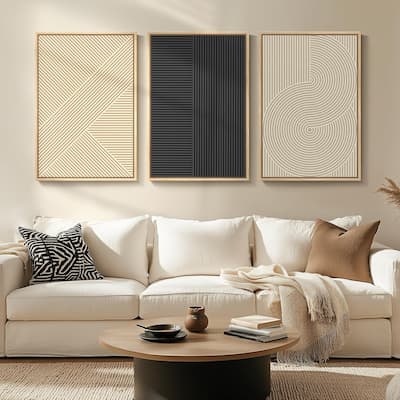 Modern Abstract Beige Boho Geometric Set of 3 Piece