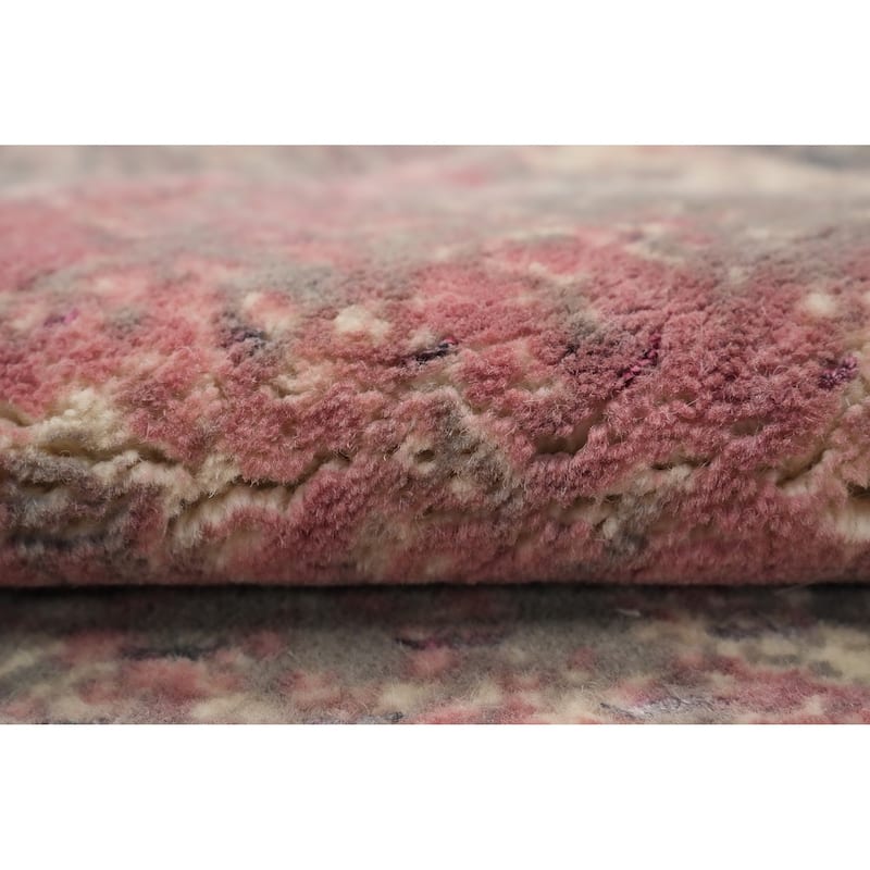 Hand Knotted Oriental Viscose Silk Carpet Modern All-Over Pink Abstract Area Rug - 3' 0'' X 2' 0''