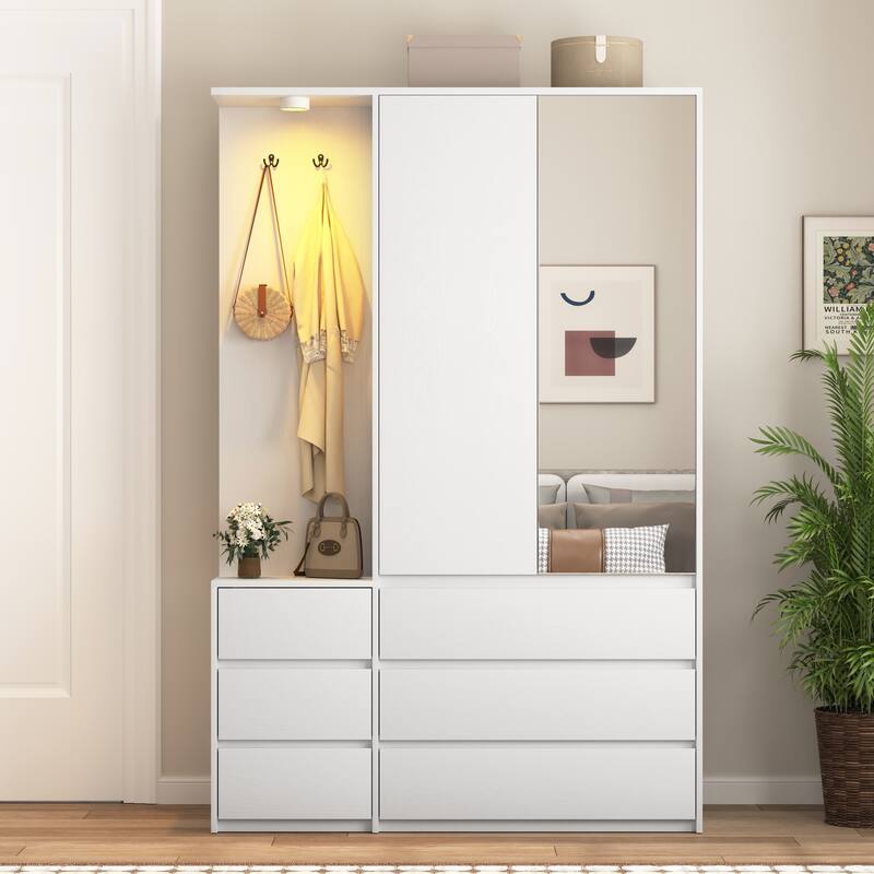 Wardrobe Closet 70.8" H, Bedroom Wooden Wardrobe with 3 Doors 2 Drawers, Modern Clothing Storage Cabinet Combination