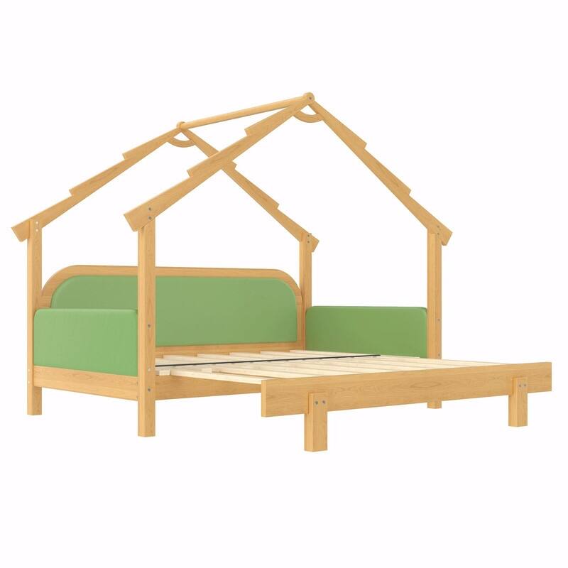 Twin Size Wooden Treehouse Bed with Soft Cushion Rails