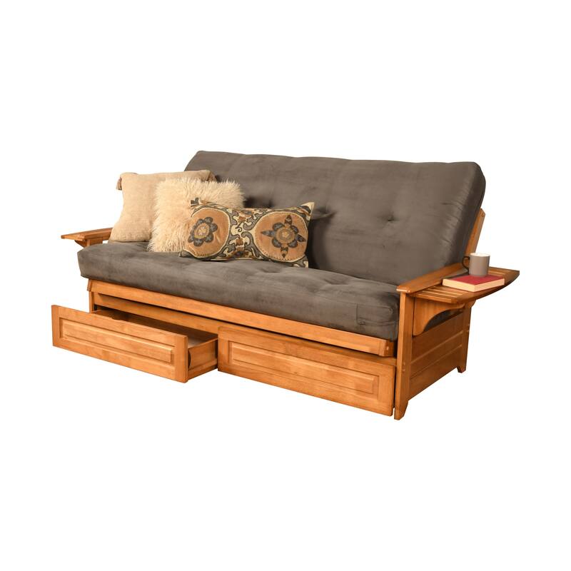 Somette Phoenix Butternut Futon Set with Storage Drawers and Mattress