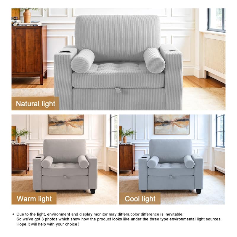 3-in-1 Corduroy Sleeper Sofa Pull-Out Bed Convertible Adjustable Loveseat with USB Port