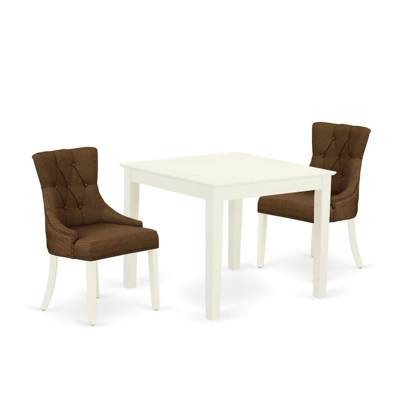 Vintage 3Pc Dinette Set - Square Kitchen Table & 2 Parson Chairs - Linen White & Dark Coffee